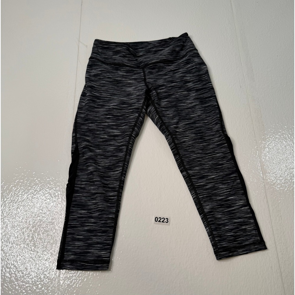 Zella Womens Space Dye Mesh Panel Cropped Leggings Black Grey Size Small
